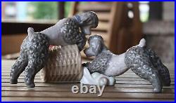 Lladro PLAYFUL DOGS or poodles with basket of apples