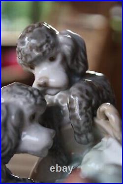 Lladro PLAYFUL DOGS or poodles with basket of apples