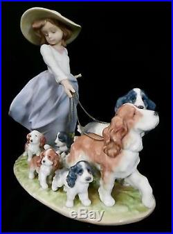 Lladro PUPPY PARADE Green-Eyed Girl Walks 7 Dogs. By Antonio Ramos 9.5 T. 2001