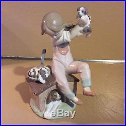 Lladro. Pick Of The Litter. Girl Playing With Puppies On Dog House. #7621