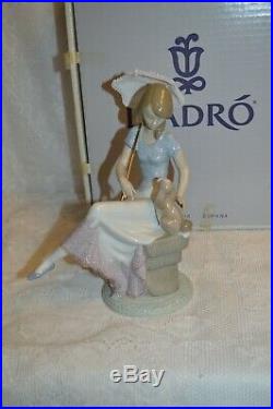 Lladro Picture Perfect Girl with Parasol and Dog Figurine with Box #7612