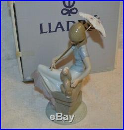 Lladro Picture Perfect Girl with Parasol and Dog Figurine with Box #7612