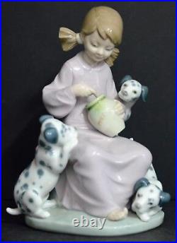 Lladro Piorcelain Spain Honey Lickers 1248 Miel Girl Dalmatian Dogs Mint Retired