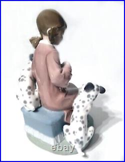Lladro Piorcelain Spain Honey Lickers 1248 Miel Girl Dalmatian Dogs Mint Retired