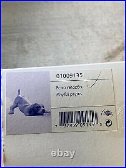 Lladro Playful Puppy Dog Brand New In Box #9135 Cute Grey & White