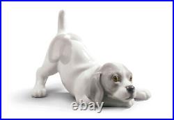 Lladro Playful Puppy Dog Brand New In Box #9135 Cute Grey & White Free Shipping