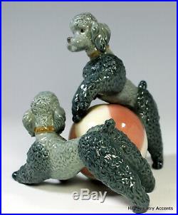 Lladro Playing Poodles #1258 Two Dogs Playing With Ball $825 Value Mint