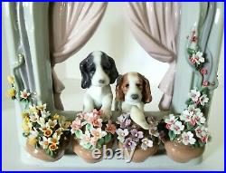 Lladro Please Come Home Dogs At Window Fine Porcelain Figurine Rare