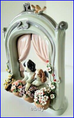 Lladro Please Come Home Dogs At Window Fine Porcelain Figurine Rare