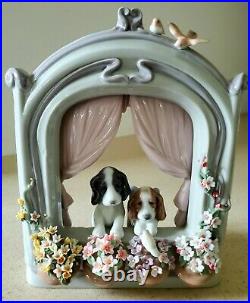 Lladro Please Come Home Dogs At Window Fine Porcelain Figurine Rare
