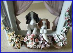 Lladro Please Come Home Dogs At Window Fine Porcelain Figurine Rare