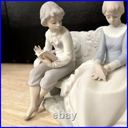 Lladro Poetry Of Love #5442 Boy And Girl Sitting On Park Bench with Dog Matte