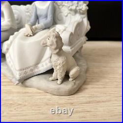 Lladro Poetry Of Love #5442 Boy And Girl Sitting On Park Bench with Dog Matte