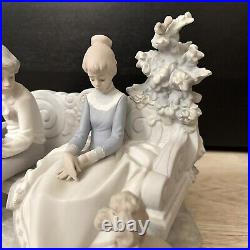 Lladro Poetry Of Love #5442 Boy And Girl Sitting On Park Bench with Dog Matte