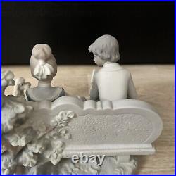 Lladro Poetry Of Love #5442 Boy And Girl Sitting On Park Bench with Dog Matte