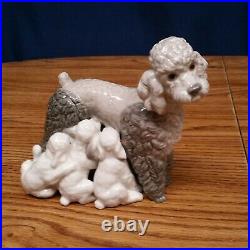 Lladro Poodle from 1974 Figurine Mother Dog w 5 Nursing Puppies Retired #1257