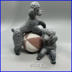 Lladro Poodles Playful Dogs Retired Figurine #1258 Gray Poodles with Beach Ball