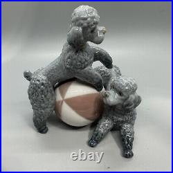 Lladro Poodles Playful Dogs Retired Figurine #1258 Gray Poodles with Beach Ball