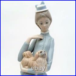 Lladro Porcelain #4893'Walk with the Dog' Woman with Pekingese Figurine