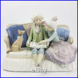 Lladro Porcelain 5229 Story Time Boy and Girl Reading on Couch with Dog with Box
