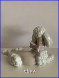 Lladro Porcelain #6337 French Poodle Dog Pink Bow Retired Figurine