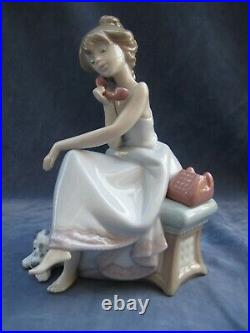 Lladro Porcelain Chit Chat Girl on Phone with Dog Figurine Mint