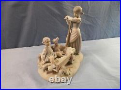 Lladro Porcelain Figurine #1245 Girl Pulling Cart Wagon with Boy & Dog MATTE