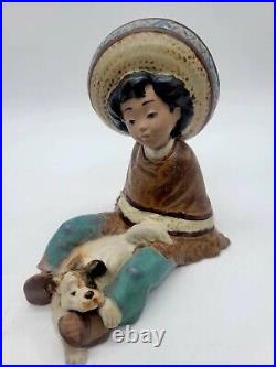 Lladro Porcelain Figurine 2164 Paco Pancho Boy sitting with Dog Gres Finish