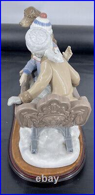 Lladro Porcelain Figurine 5037 Sleigh Ride Boys in Sleigh Pulled by Dog w Base