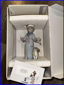 Lladro Porcelain Figurine 6166 Dear Santa Boy Playing with Dog Santa Hat