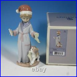 Lladro Porcelain Figurine 6166 Dear Santa Boy Playing with Dog Santa Hat