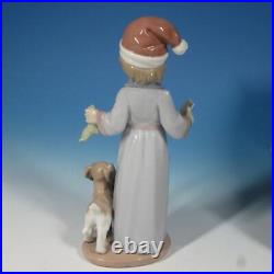 Lladro Porcelain Figurine 6166 Dear Santa Boy Playing with Dog Santa Hat