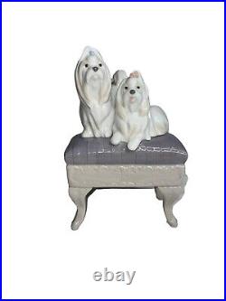 Lladro Porcelain Figurine 6688 Looking Pretty Maltese Dogs on Ottoman