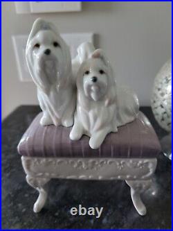 Lladro Porcelain Figurine 6688 Looking Pretty Maltese Dogs on Ottoman RARE