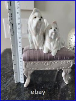 Lladro Porcelain Figurine 6688 Looking Pretty Maltese Dogs on Ottoman RARE