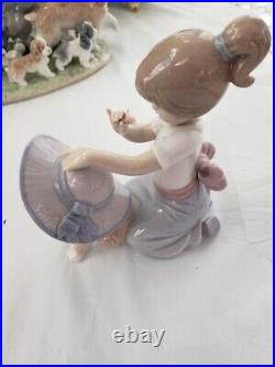 Lladro Porcelain Figurine 6862 An Elegant Touch Girl in Hat with Dog and Flowers