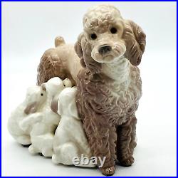 Lladro Porcelain Figurine Brown Poodle with 5 Nursing Pups #1257 VTG Retired1981