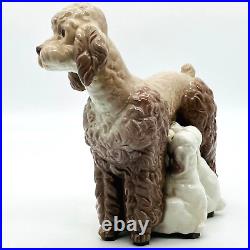 Lladro Porcelain Figurine Brown Poodle with 5 Nursing Pups #1257 VTG Retired1981