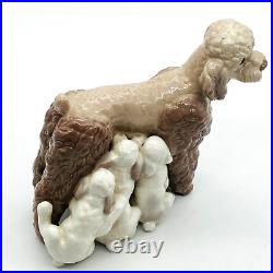 Lladro Porcelain Figurine Brown Poodle with 5 Nursing Pups #1257 VTG Retired1981