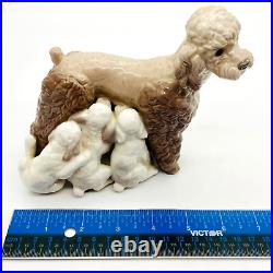 Lladro Porcelain Figurine Brown Poodle with 5 Nursing Pups #1257 VTG Retired1981