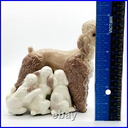 Lladro Porcelain Figurine Brown Poodle with 5 Nursing Pups #1257 VTG Retired1981