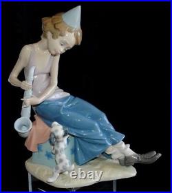 Lladro Porcelain Figurine Clown With Saxophon Dog 5059g Payasito Saxofon Spain