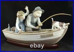 Lladro Porcelain Fishing with Gramps withGrandfather, Boy & Dog. #5215, 15 ½