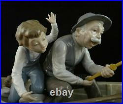 Lladro Porcelain Fishing with Gramps withGrandfather, Boy & Dog. #5215, 15 ½