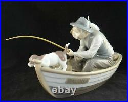 Lladro Porcelain Fishing with Gramps withGrandfather, Boy & Dog. #5215, 15 ½