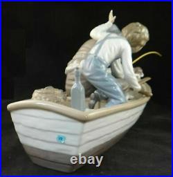 Lladro Porcelain Fishing with Gramps withGrandfather, Boy & Dog. #5215, 15 ½