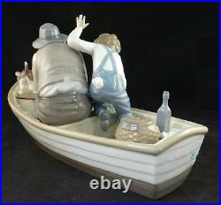 Lladro Porcelain Fishing with Gramps withGrandfather, Boy & Dog. #5215, 15 ½