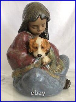 Lladro Porcelain LOYAL COMPANION Gres Finish LARGE Girl with Dog #2391