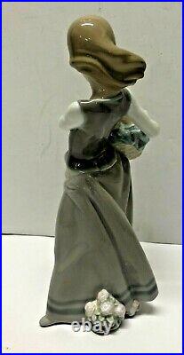 Lladro Porcelain Little Dogs On Hip Girl With Puppies In Basket #1311 Figurine