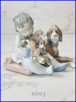 Lladro Porcelain'New Playmates' Boy with Dog & Puppies Figure No 5456